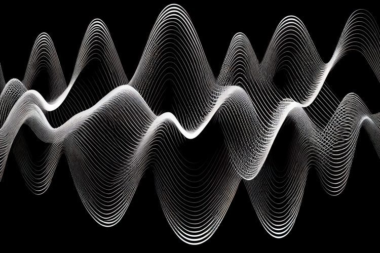 Audio soundwave scope signal as an abstract background depicting a sampled music sound wave frequency in a recording studio showing its amplitude